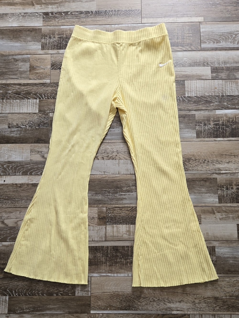 Nike Pale Yellow Ribbed Flare Pants